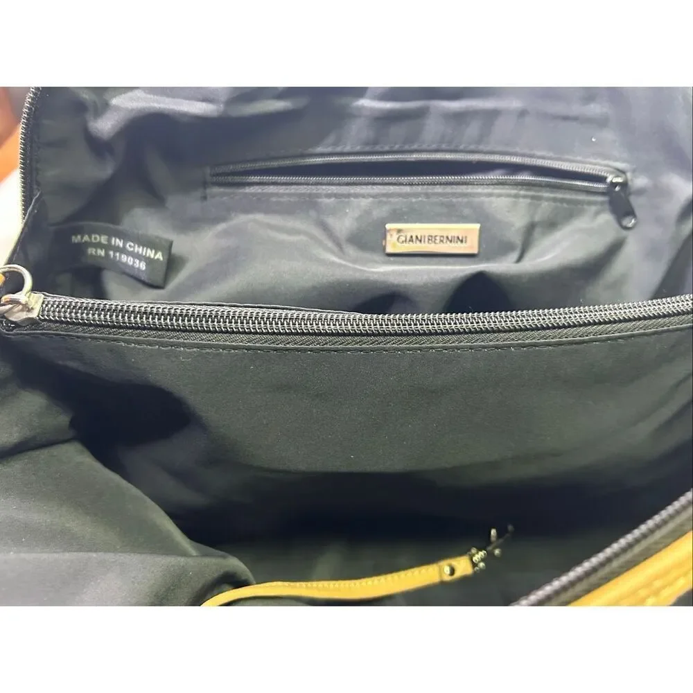 Giani Bernini Black Saffiano Dome Satchel Bag Tan Trim Crossbody Bag EUC